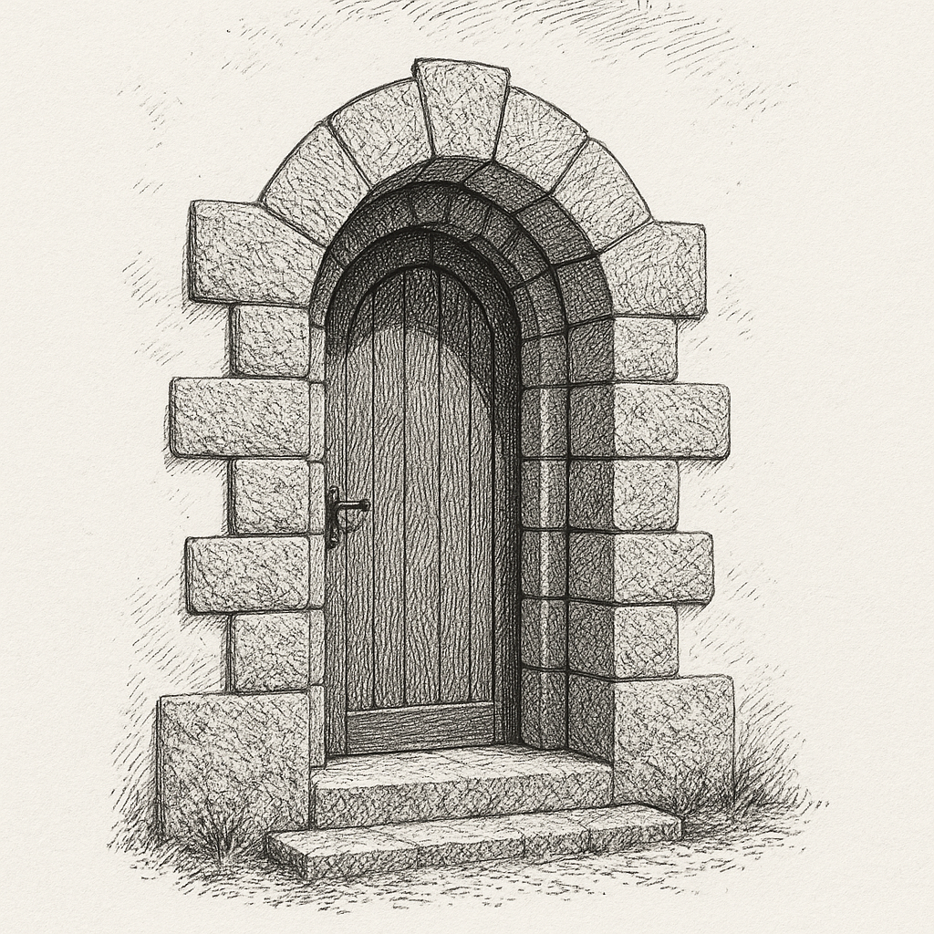 Porte d'entrée imagée et granitique de la maison bretonne Ty Kerdraon